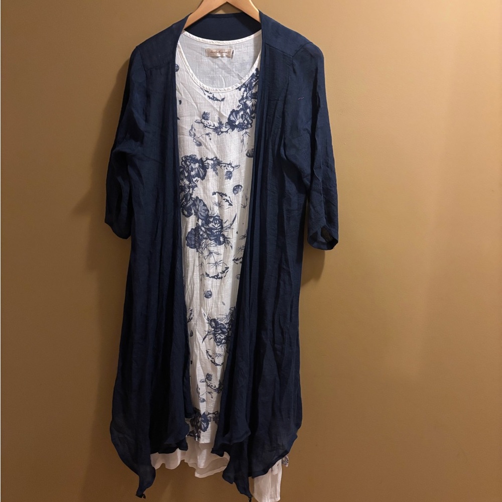 🔴 Navy Cardigan cover up with White Floral Dress